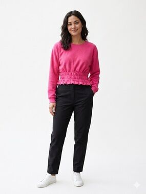 Anthropologie Maeve Pink Cropped Smocked Long Sleeve Top